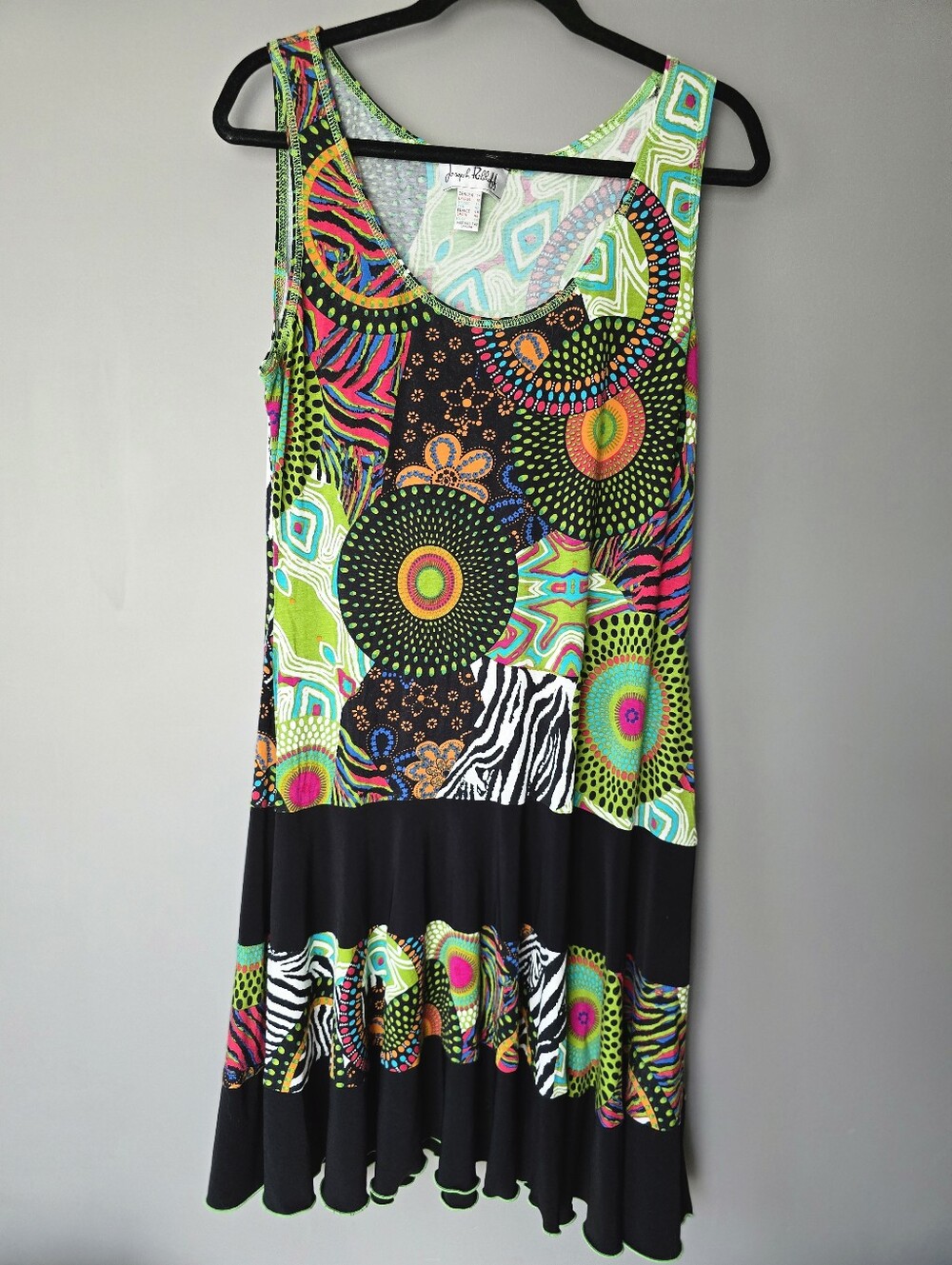 Retro Joseph Ribkoff Eclectic Patchwork Midi Tank Dress. Made In Canada